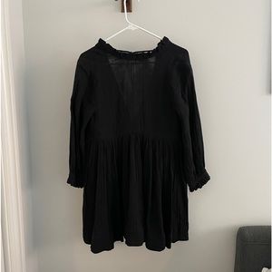 Free People Living For This Black Mini Cotton Gauze Babydoll Dress